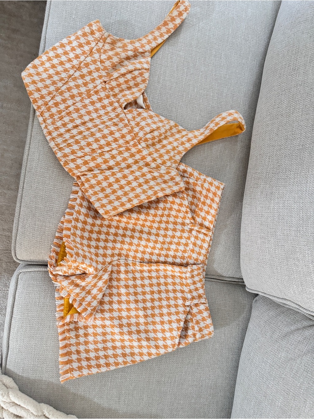 glam Orange and White Houndstooth Crop Top & Skirt Set